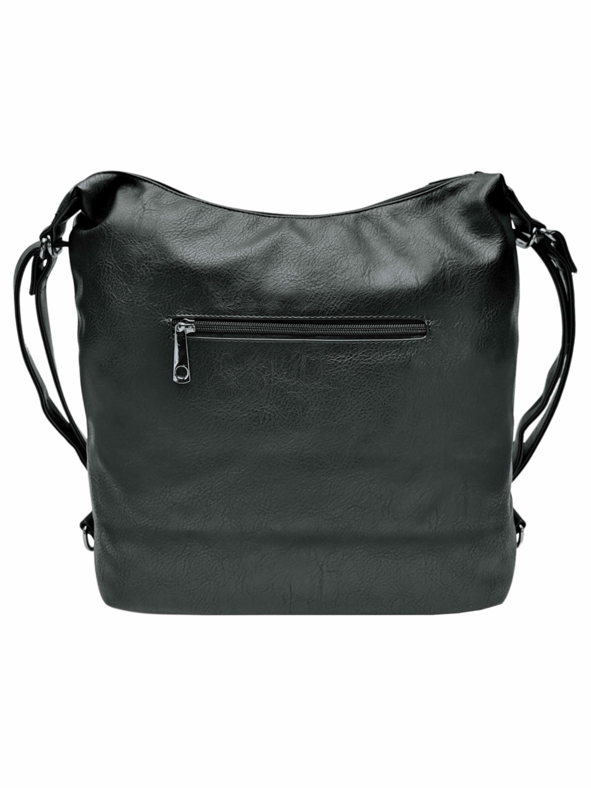 Velký černý kabelko-batoh z eko kůže, Tapple, H18076, zadní strana kabelko-batohu