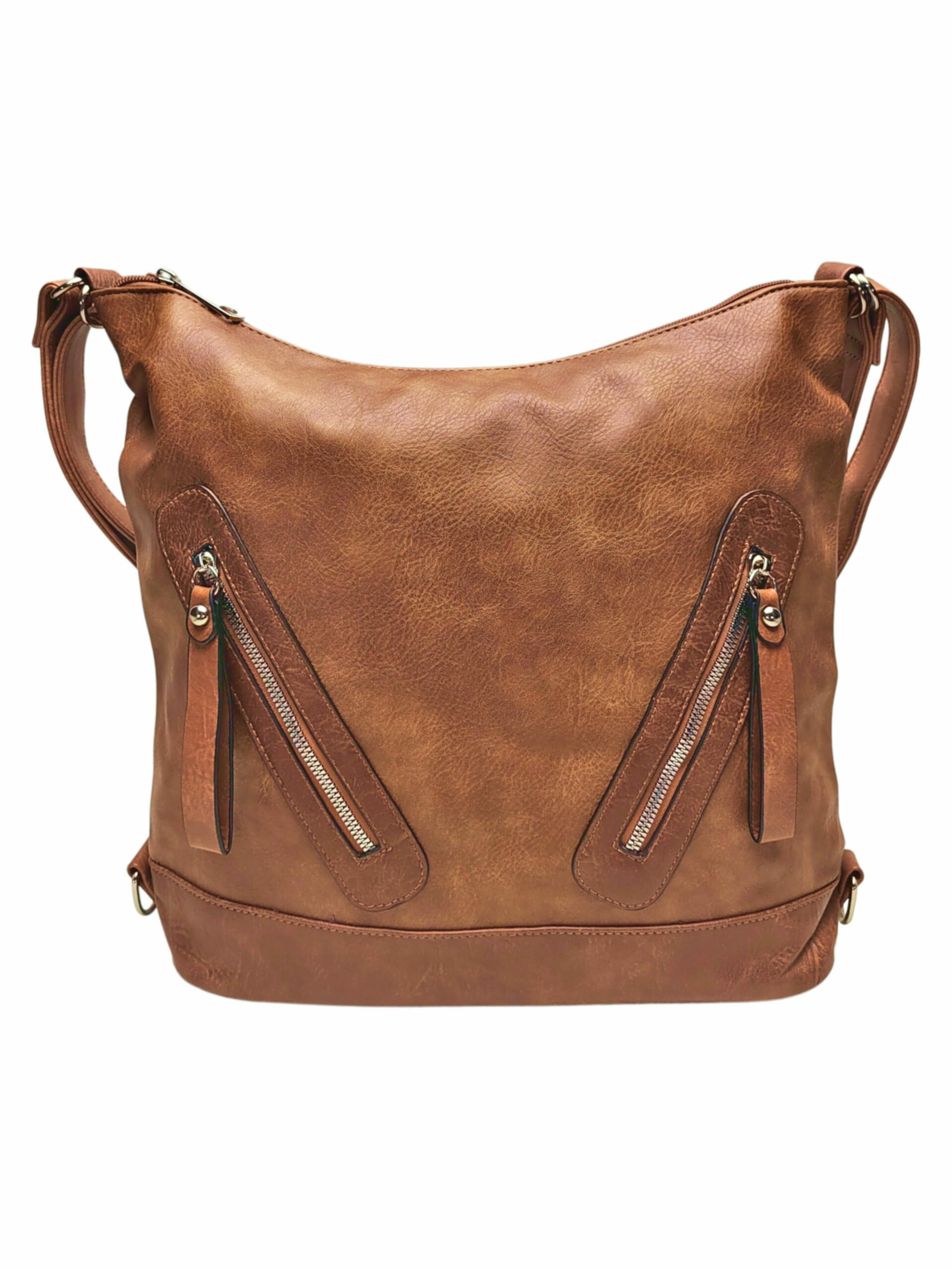 Velký středně hnědý kabelko-batoh s kapsami, Tapple, H23906, přední strana kabelko-batohu