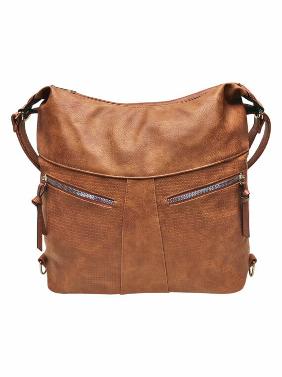 Velký středně hnědý kabelko-batoh z eko kůže, Tapple, H18076, přední strana kabelko-batohu