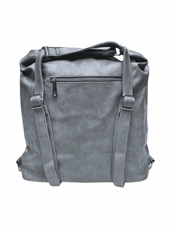 Velký středně šedý kabelko-batoh s kapsou, Tapple, H23904, zadní strana kabelko-batohu s popruhy