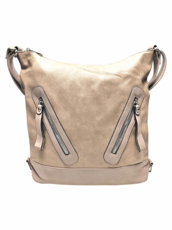 Velký světle hnědý kabelko-batoh s kapsami, Tapple, H23906, přední strana kabelko-batohu
