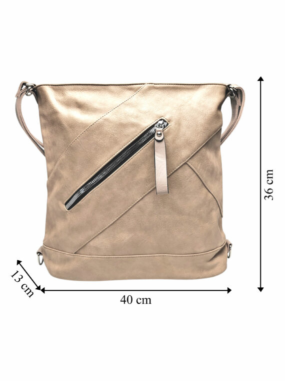 Velký světle hnědý kabelko-batoh s kapsou, Tapple, H23904, přední strana kabelko-batohu s rozměry