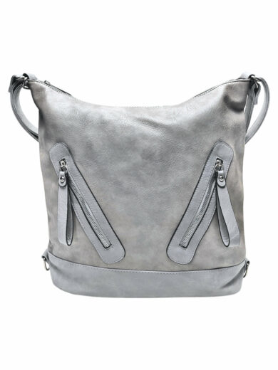 Velký světle šedý kabelko-batoh s kapsami, Tapple, H23906, přední strana kabelko-batohu