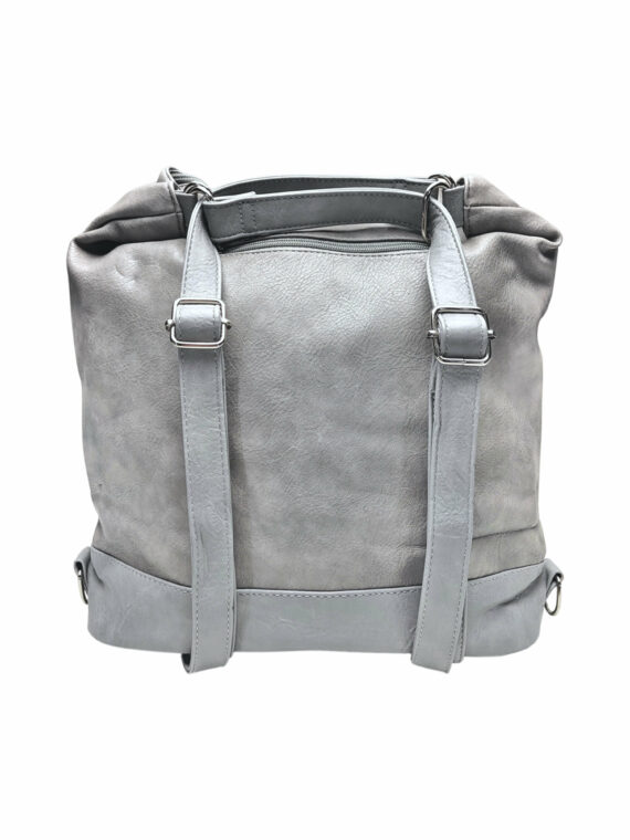 Velký světle šedý kabelko-batoh s kapsami, Tapple, H23906, zadní strana kabelko-batohu s popruhy