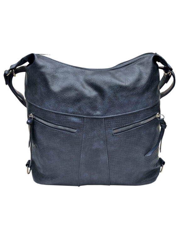 Velký tmavě modrý kabelko-batoh z eko kůže, Tapple, H18076, přední strana kabelko-batohu