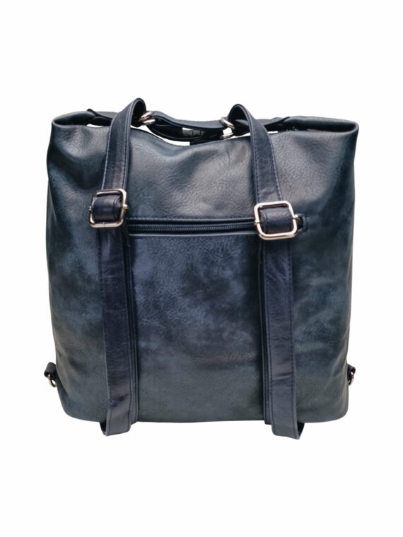 Velký tmavě modrý kabelko-batoh z eko kůže, Tapple, H18076, zadní strana kabelko-batohu s popruhy