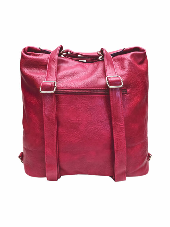 Velký vínový / bordó kabelko-batoh z eko kůže, Tapple, H18076, zadní strana kabelko-batohu s popruhy