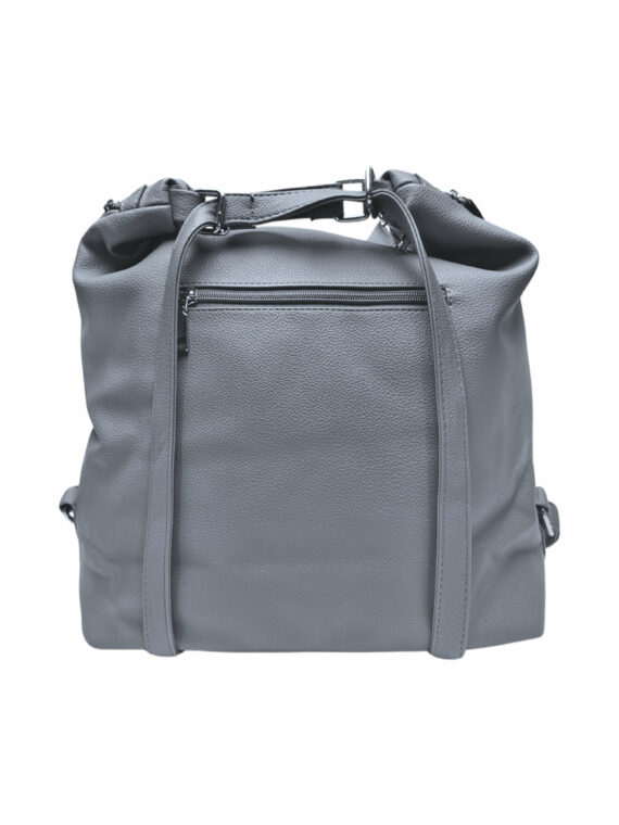 Velký středně šedý kabelko-batoh s bočními kapsami, Tapple, 9314-3, zadní strana kabelko-batohu s popruhy
