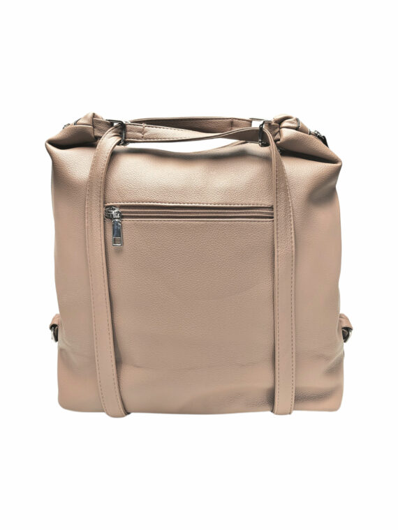 Velký světle hnědý kabelko-batoh s bočními kapsami, Tapple, 9314-3, zadní strana kabelko-batohu s popruhy