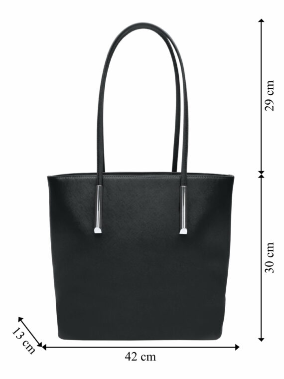 Černá moderní kabelka přes rameno, Tapple, H17429S, přední strana kabelky přes rameno s rozměry