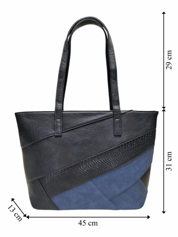 Tmavě modrá kabelka přes rameno s šikmými vzory, Tapple, H190030, přední strana kabelky s rozměry