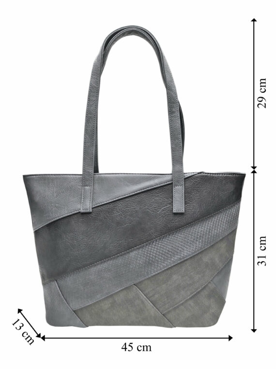 Tmavě šedá kabelka přes rameno s šikmými vzory, Tapple, H190030, přední strana kabelky s rozměry