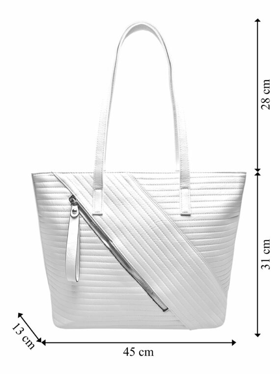 Bílá kabelka přes rameno s prošíváním, Tapple, H22411, přední strana kabelky přes rameno s rozměry