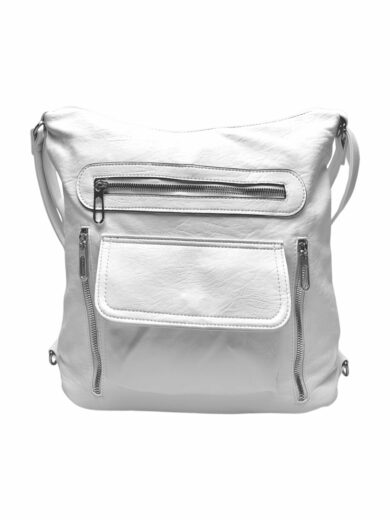 Praktický bílý kabelko-batoh 2v1 s kapsami, Tapple, H23105, přední strana kabelko-batohu 2v1