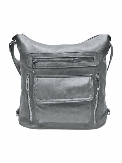 Praktický středně šedý kabelko-batoh 2v1 s kapsami, Tapple, H23105, přední strana kabelko-batohu 2v1