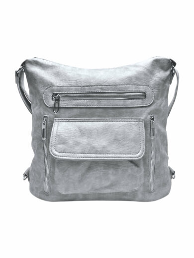 Praktický světle šedý kabelko-batoh 2v1 s kapsami, Tapple, H23105, přední strana kabelko-batohu 2v1
