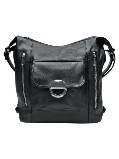 Velký černý kabelko-batoh 2v1 s kapsami, Tapple, H23029, přední strana kabelko-batohu 2v1