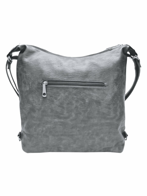 Velký středně šedý kabelko-batoh 2v1 s kapsami, Tapple, H23029, zadní strana kabelko-batohu 2v1