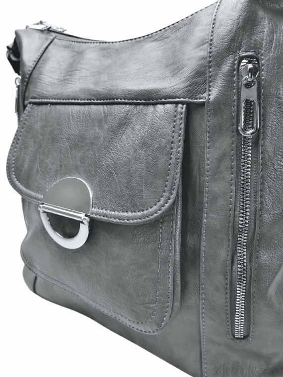 Velký středně šedý kabelko-batoh 2v1 s kapsami, Tapple, H23029, detail kabelko-batohu 2v1