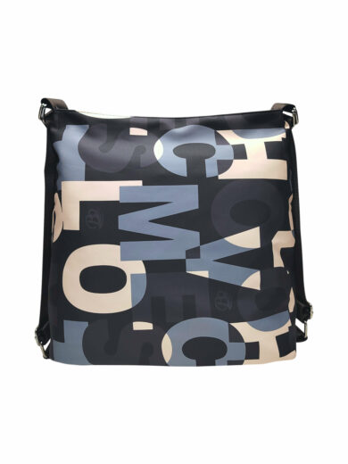 Slušivý černo-šedý kabelko-batoh 2v1 z nylonu, BOBO, 1601-7, přední strana kabelko-batohu 2v1