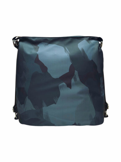 Slušivý šedomodrý kabelko-batoh 2v1 z nylonu, BOBO, 1601-7, přední strana kabelko-batohu 2v1