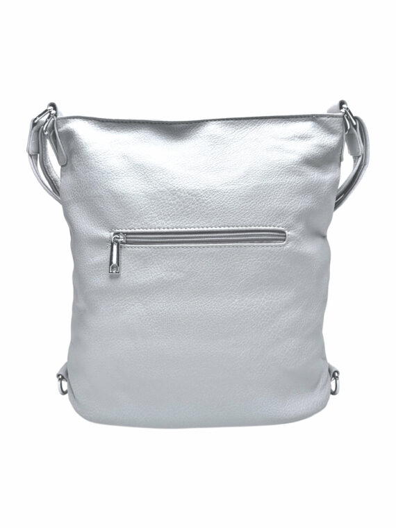Střední světle šedý kabelko-batoh 2v1 se slušivými třásněmi, Bella Belly, 5394, zadní strana kabelko-batohu 2v1