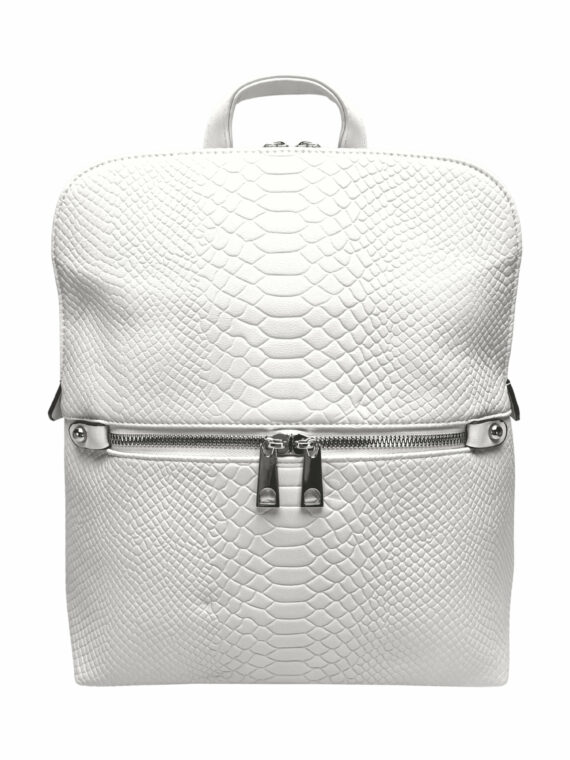 Perleťově bílý dámský batoh s hadí texturou, Tapple, H20820, přední strana batohu