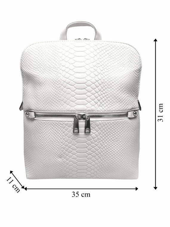 Perleťově bílý dámský batoh s ornamenty, Tapple, H20820, přední strana batohu s rozměry