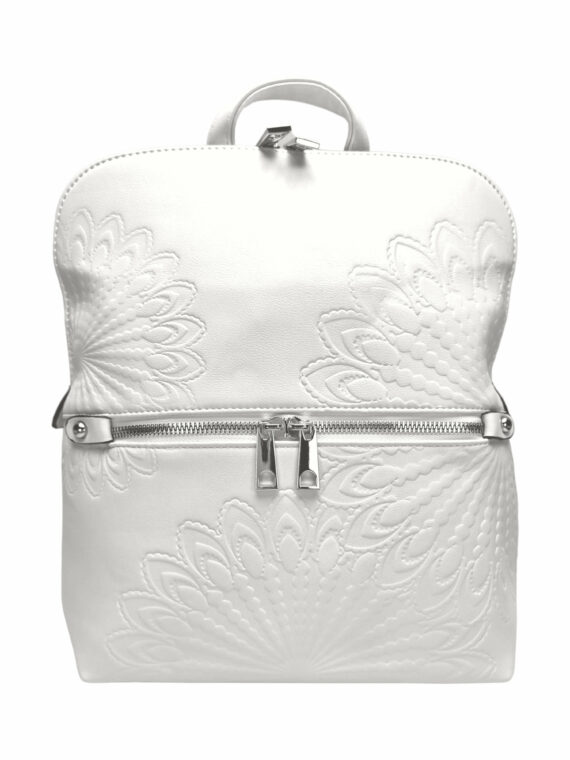 Perleťově bílý dámský batoh s ornamenty, Tapple, H20820-12, přední strana batohu